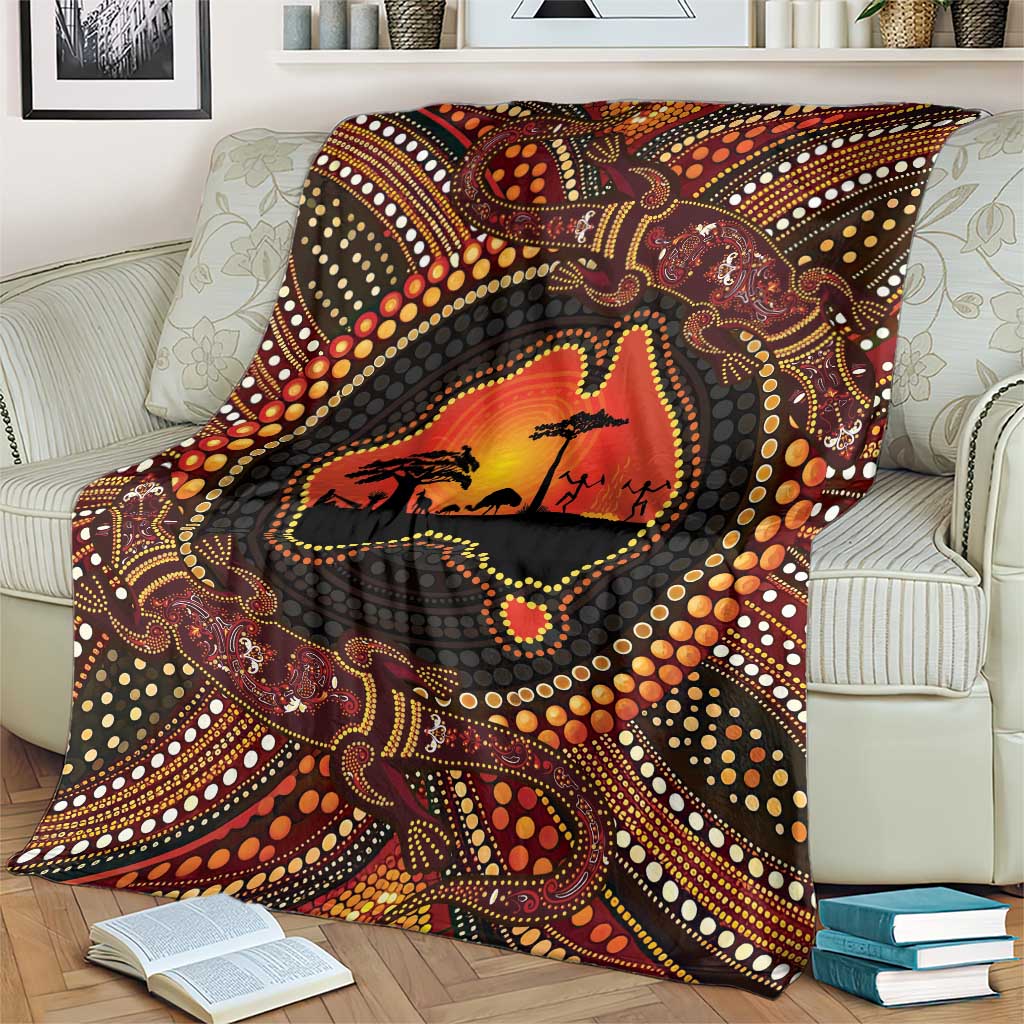 Lizard and Australia Map Blanket Aboriginal Dot Painting