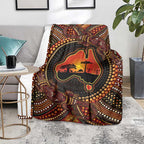 Lizard and Australia Map Blanket Aboriginal Dot Painting
