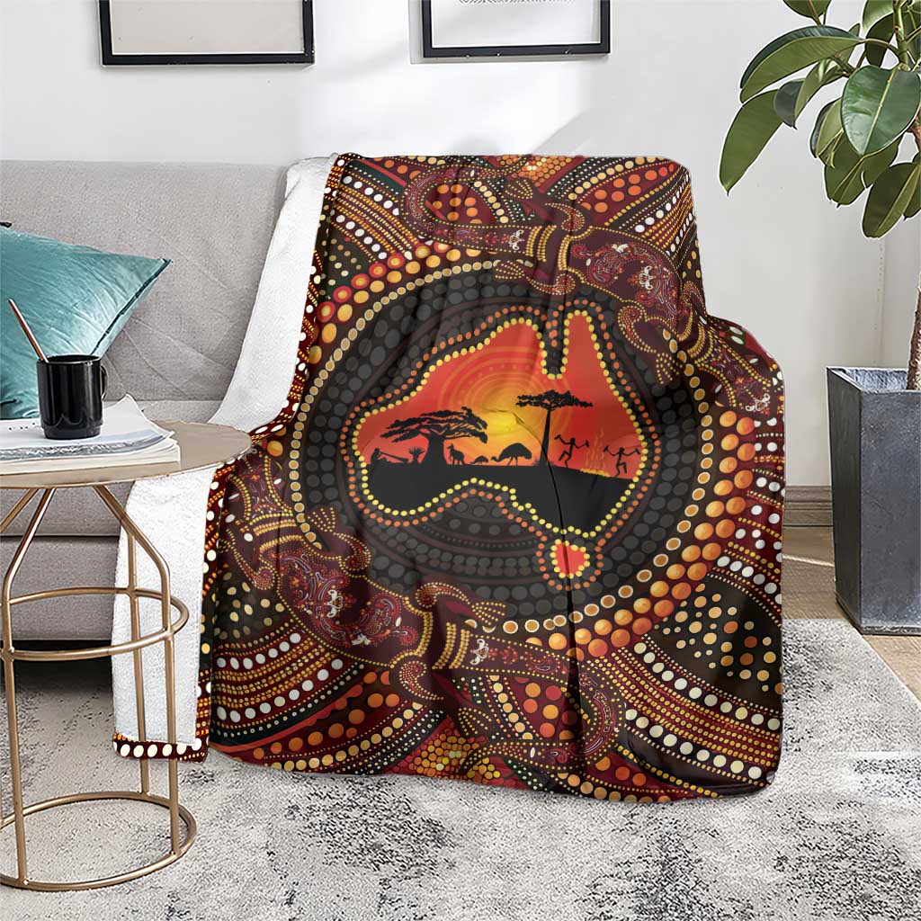 Lizard and Australia Map Blanket Aboriginal Dot Painting