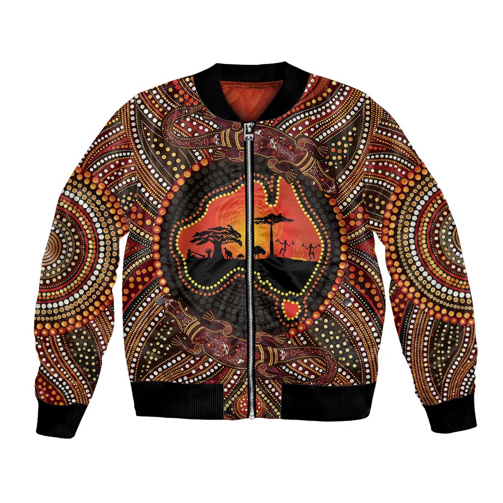 Lizard and Australia Map Bomber Jacket Aboriginal Dot Painting