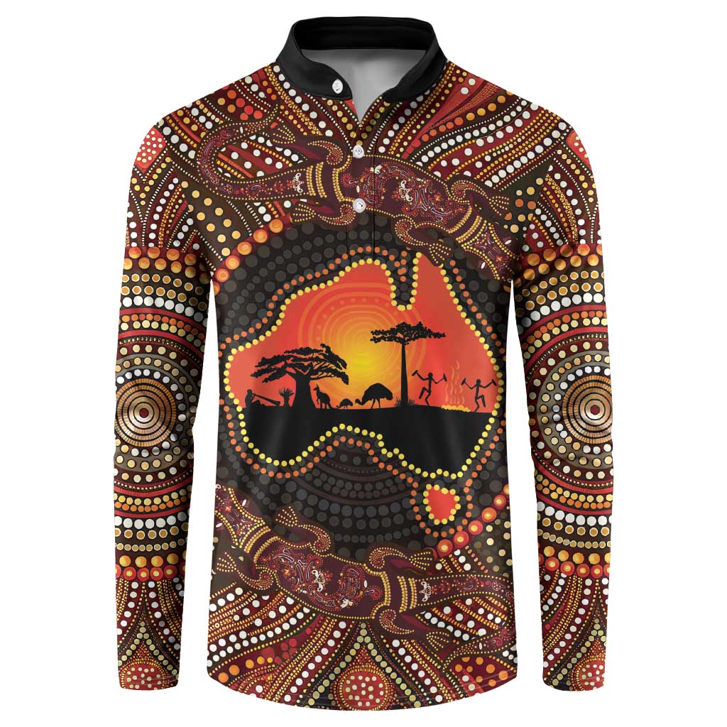 Lizard and Australia Map Button Sweatshirt Aboriginal Dot Painting
