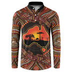Lizard and Australia Map Button Sweatshirt Aboriginal Dot Painting
