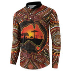 Lizard and Australia Map Button Sweatshirt Aboriginal Dot Painting