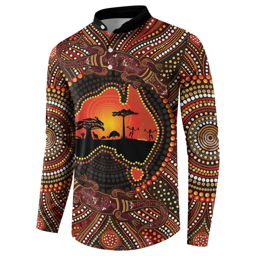 Lizard and Australia Map Button Sweatshirt Aboriginal Dot Painting
