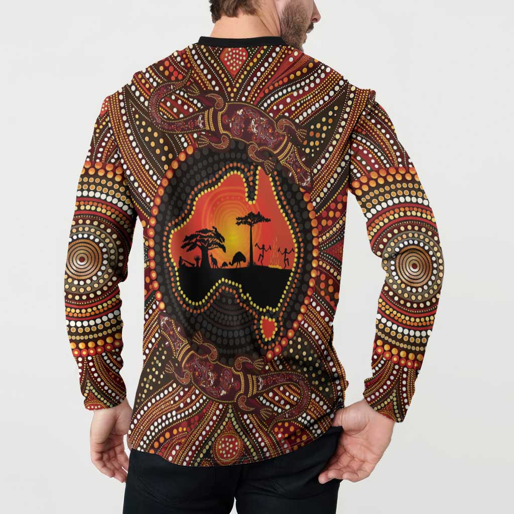 Lizard and Australia Map Button Sweatshirt Aboriginal Dot Painting