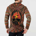 Lizard and Australia Map Button Sweatshirt Aboriginal Dot Painting