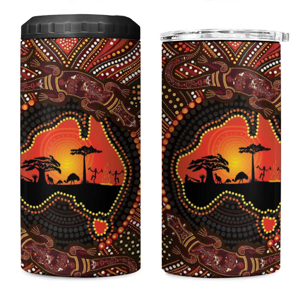 Lizard and Australia Map 4 in 1 Can Cooler Tumbler Aboriginal Dot Painting