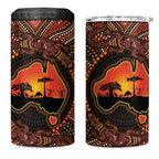 Lizard and Australia Map 4 in 1 Can Cooler Tumbler Aboriginal Dot Painting