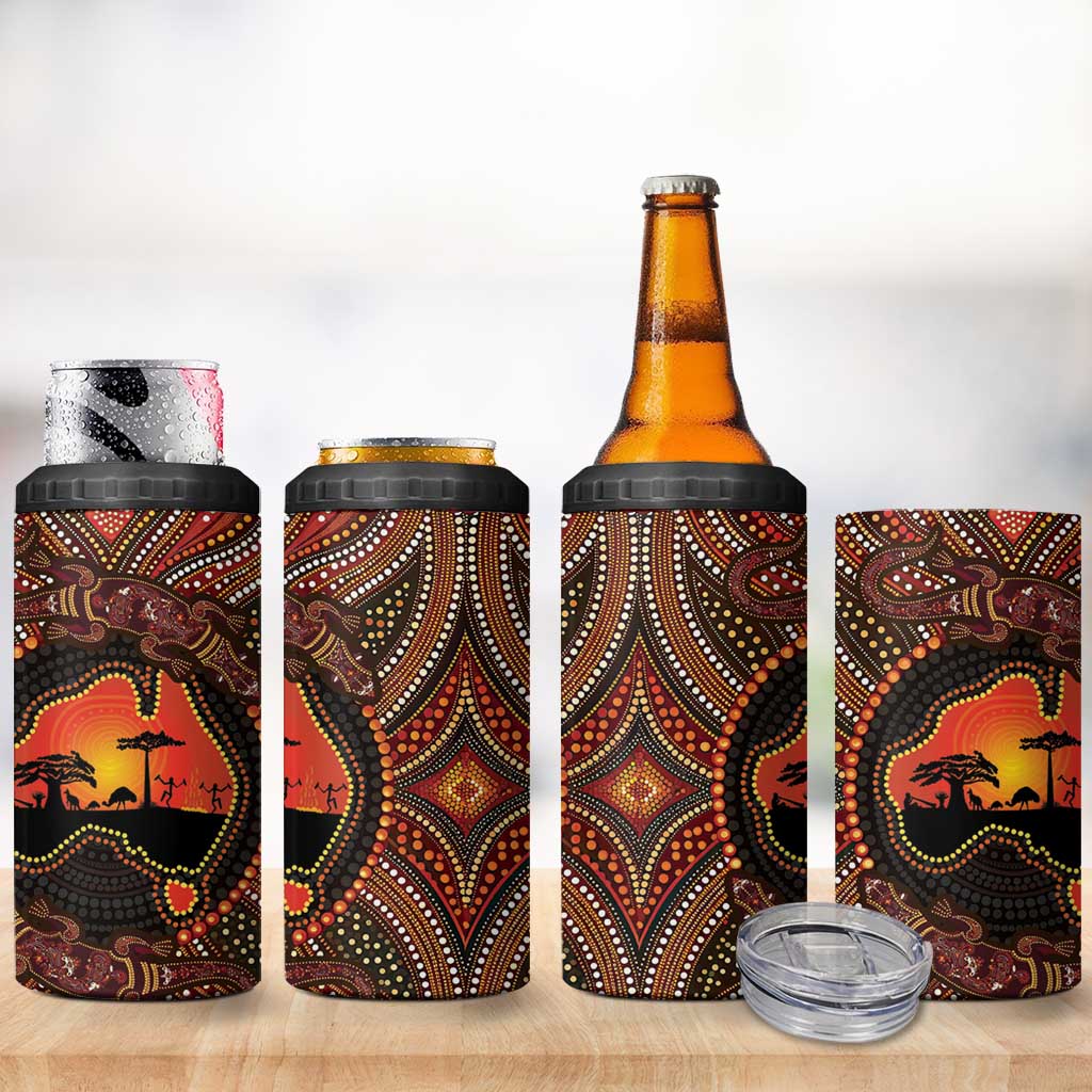 Lizard and Australia Map 4 in 1 Can Cooler Tumbler Aboriginal Dot Painting