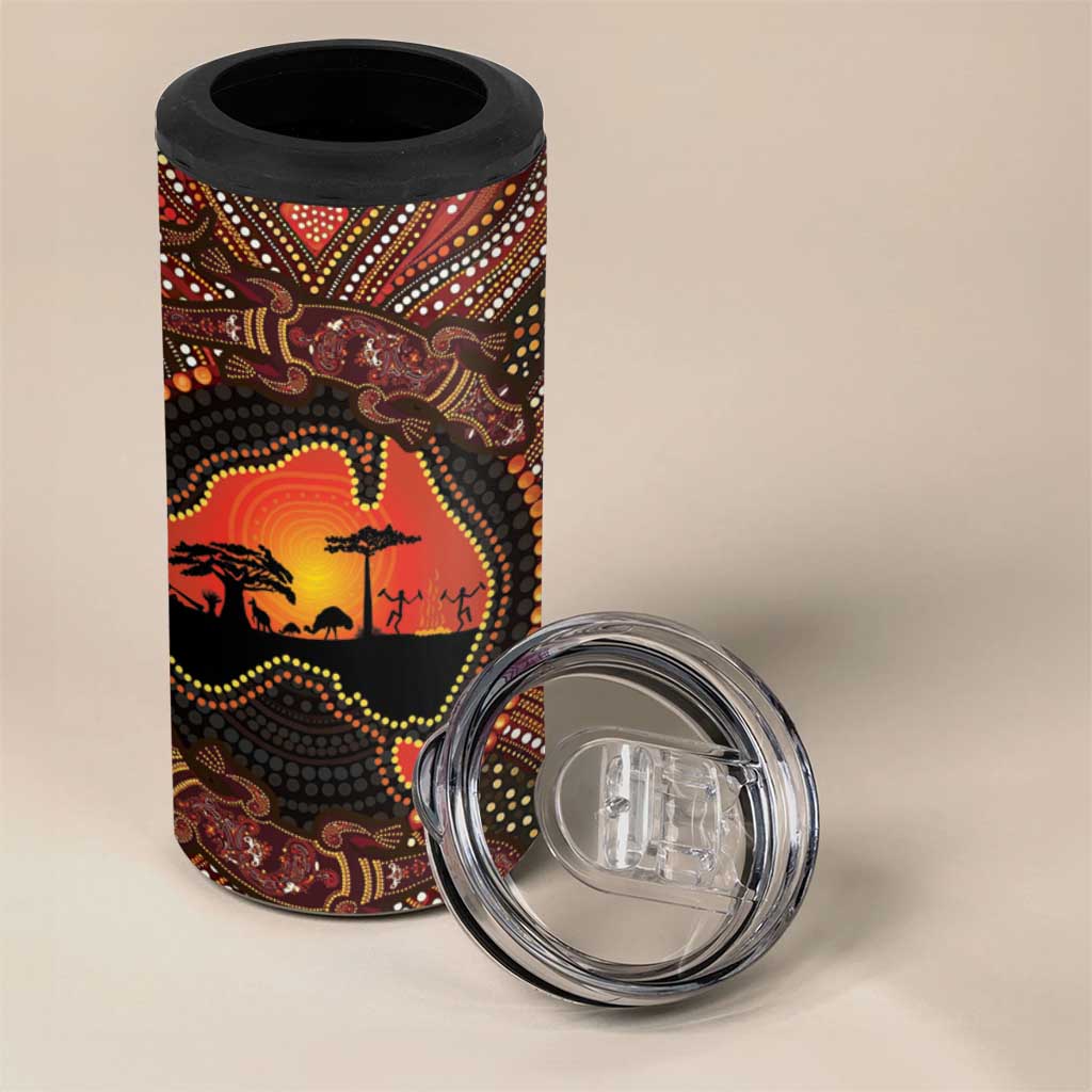 Lizard and Australia Map 4 in 1 Can Cooler Tumbler Aboriginal Dot Painting