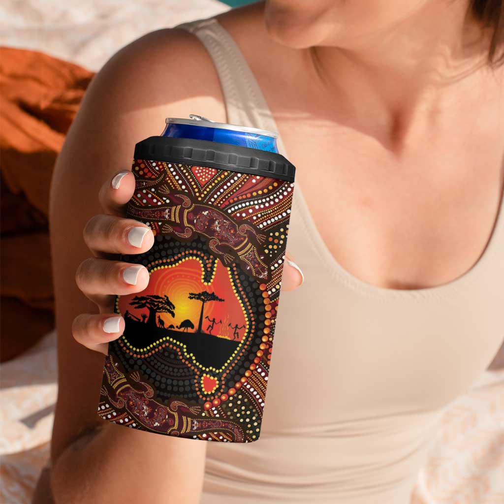 Lizard and Australia Map 4 in 1 Can Cooler Tumbler Aboriginal Dot Painting