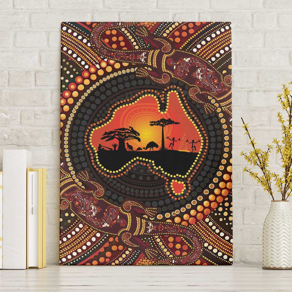 Lizard and Australia Map Canvas Wall Art Aboriginal Dot Painting