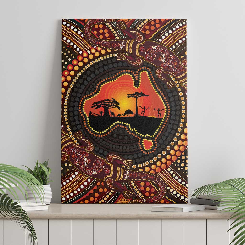 Lizard and Australia Map Canvas Wall Art Aboriginal Dot Painting