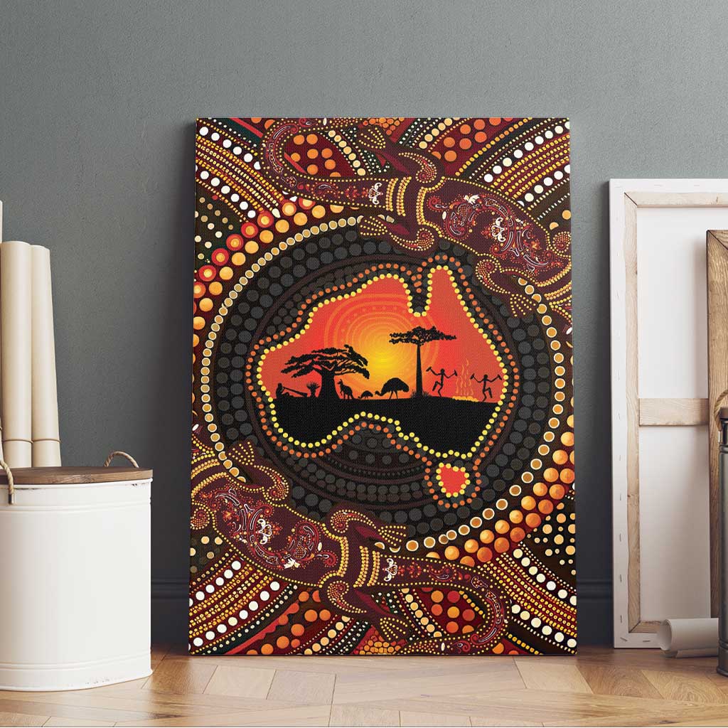 Lizard and Australia Map Canvas Wall Art Aboriginal Dot Painting