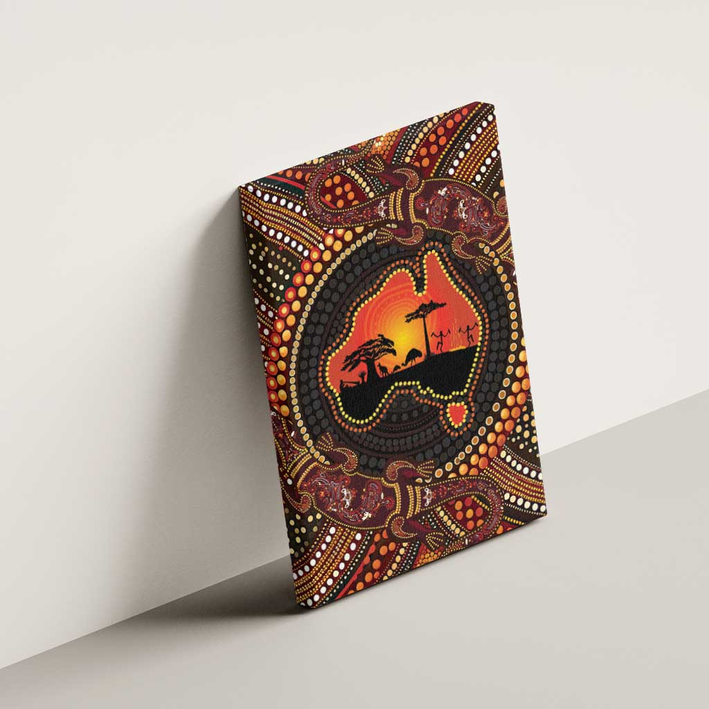 Lizard and Australia Map Canvas Wall Art Aboriginal Dot Painting