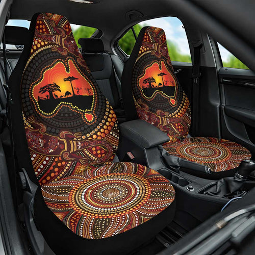 Lizard and Australia Map Car Seat Cover Aboriginal Dot Painting