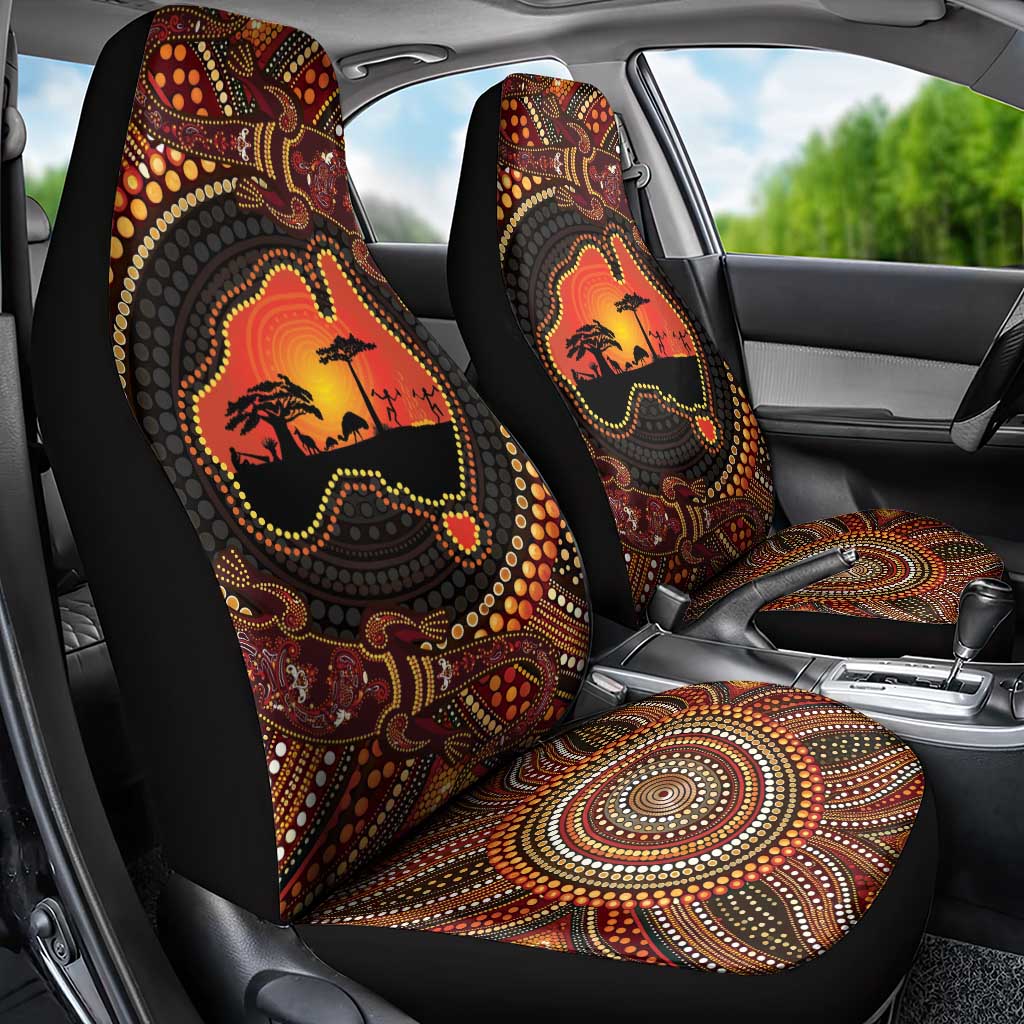 Lizard and Australia Map Car Seat Cover Aboriginal Dot Painting