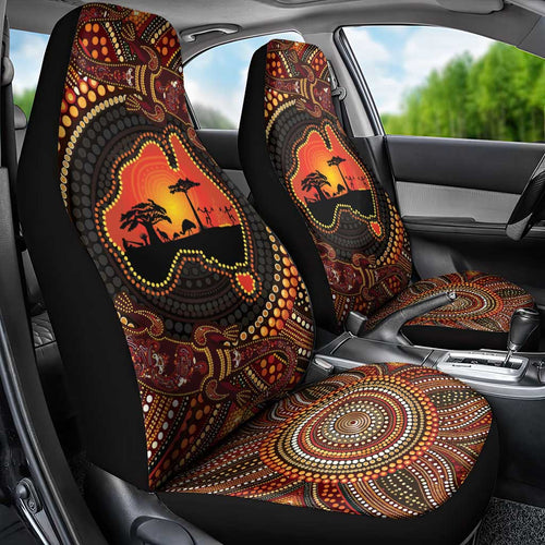Lizard and Australia Map Car Seat Cover Aboriginal Dot Painting