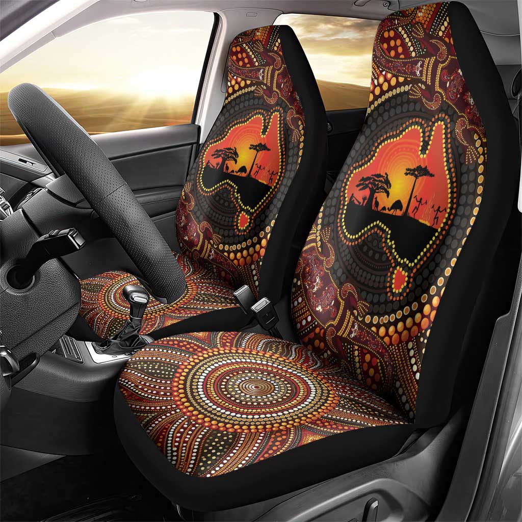 Lizard and Australia Map Car Seat Cover Aboriginal Dot Painting