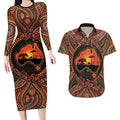 Lizard and Australia Map Couples Matching Long Sleeve Bodycon Dress and Hawaiian Shirt Aboriginal Dot Painting