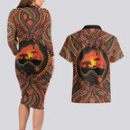 Lizard and Australia Map Couples Matching Long Sleeve Bodycon Dress and Hawaiian Shirt Aboriginal Dot Painting
