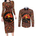 Lizard and Australia Map Couples Matching Long Sleeve Bodycon Dress and Long Sleeve Button Shirt Aboriginal Dot Painting
