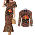 Lizard and Australia Map Couples Matching Mermaid Dress and Long Sleeve Button Shirt Aboriginal Dot Painting