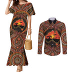 Lizard and Australia Map Couples Matching Mermaid Dress and Long Sleeve Button Shirt Aboriginal Dot Painting