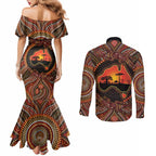 Lizard and Australia Map Couples Matching Mermaid Dress and Long Sleeve Button Shirt Aboriginal Dot Painting