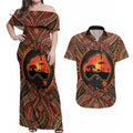Lizard and Australia Map Couples Matching Off Shoulder Maxi Dress and Hawaiian Shirt Aboriginal Dot Painting