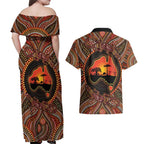 Lizard and Australia Map Couples Matching Off Shoulder Maxi Dress and Hawaiian Shirt Aboriginal Dot Painting