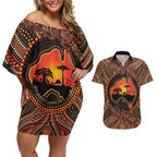 Lizard and Australia Map Couples Matching Off Shoulder Short Dress and Hawaiian Shirt Aboriginal Dot Painting