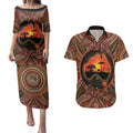 Lizard and Australia Map Couples Matching Puletasi and Hawaiian Shirt Aboriginal Dot Painting