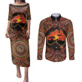 Lizard and Australia Map Couples Matching Puletasi and Long Sleeve Button Shirt Aboriginal Dot Painting