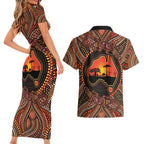 Lizard and Australia Map Couples Matching Short Sleeve Bodycon Dress and Hawaiian Shirt Aboriginal Dot Painting