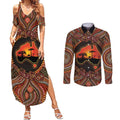 Lizard and Australia Map Couples Matching Summer Maxi Dress and Long Sleeve Button Shirt Aboriginal Dot Painting