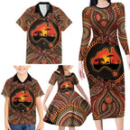 Lizard and Australia Map Family Matching Long Sleeve Bodycon Dress and Hawaiian Shirt Aboriginal Dot Painting