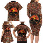 Lizard and Australia Map Family Matching Long Sleeve Bodycon Dress and Hawaiian Shirt Aboriginal Dot Painting
