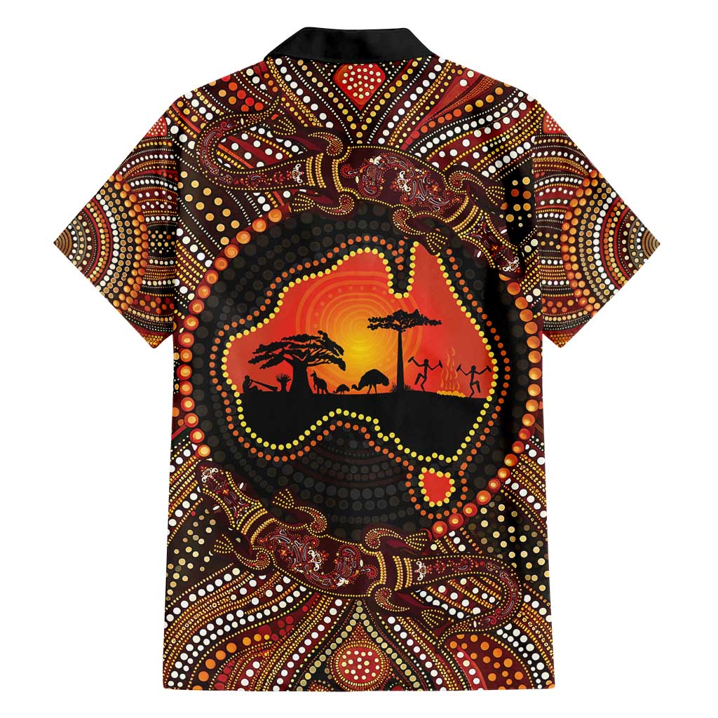Lizard and Australia Map Family Matching Long Sleeve Bodycon Dress and Hawaiian Shirt Aboriginal Dot Painting