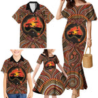 Lizard and Australia Map Family Matching Mermaid Dress and Hawaiian Shirt Aboriginal Dot Painting