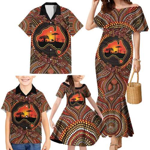 Lizard and Australia Map Family Matching Mermaid Dress and Hawaiian Shirt Aboriginal Dot Painting