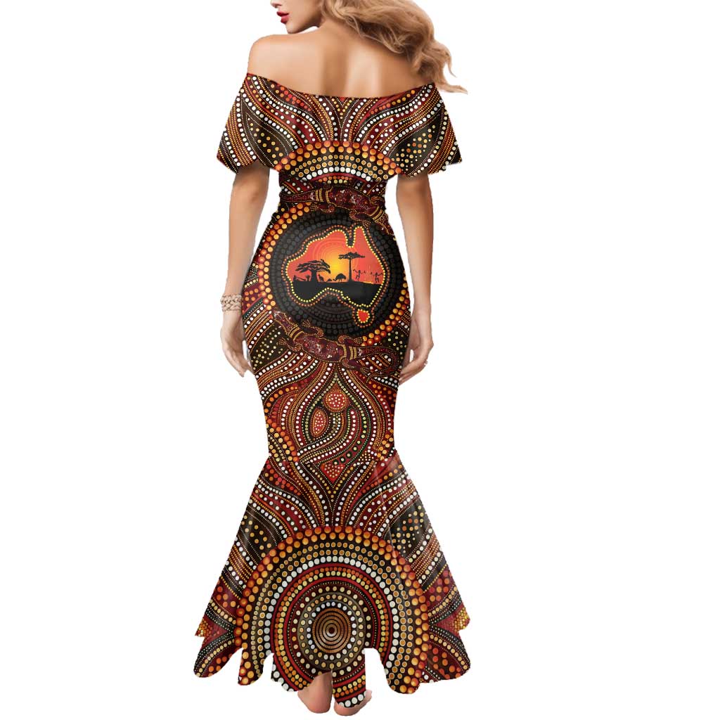 Lizard and Australia Map Family Matching Mermaid Dress and Hawaiian Shirt Aboriginal Dot Painting
