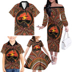 Lizard and Australia Map Family Matching Off The Shoulder Long Sleeve Dress and Hawaiian Shirt Aboriginal Dot Painting
