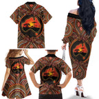 Lizard and Australia Map Family Matching Off The Shoulder Long Sleeve Dress and Hawaiian Shirt Aboriginal Dot Painting