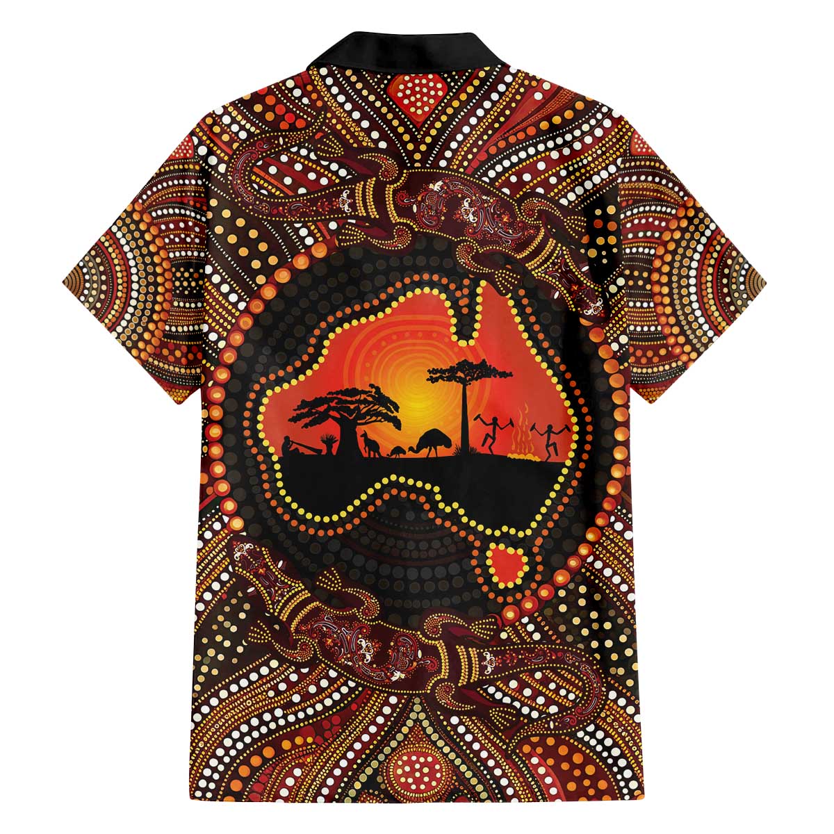 Lizard and Australia Map Family Matching Off The Shoulder Long Sleeve Dress and Hawaiian Shirt Aboriginal Dot Painting