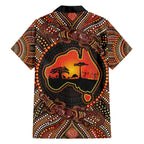 Lizard and Australia Map Family Matching Off The Shoulder Long Sleeve Dress and Hawaiian Shirt Aboriginal Dot Painting