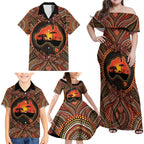 Lizard and Australia Map Family Matching Off Shoulder Maxi Dress and Hawaiian Shirt Aboriginal Dot Painting