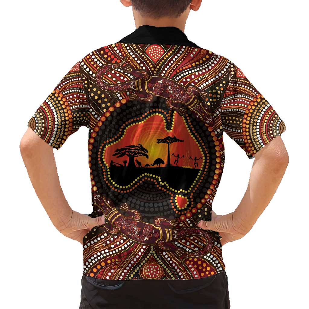 Lizard and Australia Map Family Matching Off Shoulder Maxi Dress and Hawaiian Shirt Aboriginal Dot Painting