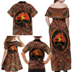 Lizard and Australia Map Family Matching Off Shoulder Maxi Dress and Hawaiian Shirt Aboriginal Dot Painting