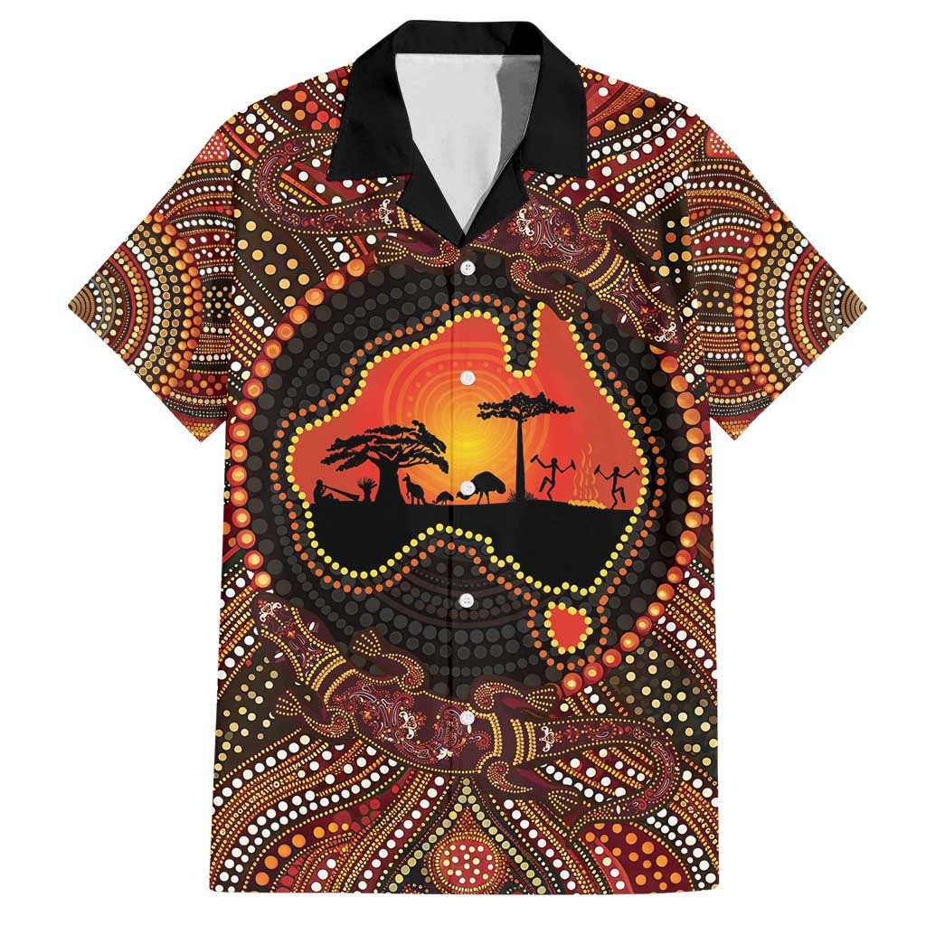 Lizard and Australia Map Family Matching Off Shoulder Maxi Dress and Hawaiian Shirt Aboriginal Dot Painting